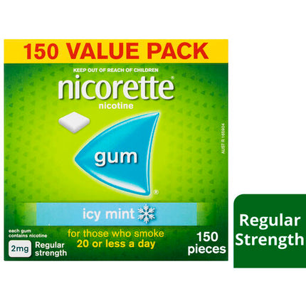 Nicorette Quit Smoking Regular Strength Nicotine Gum Icy Mint 150 Pack