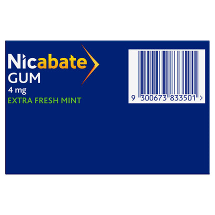 Nicabate Gum Stop Smoking Nicotine 4mg Extra Strength Extra Fresh Mint Coated Chewing Gum 100 Pack
