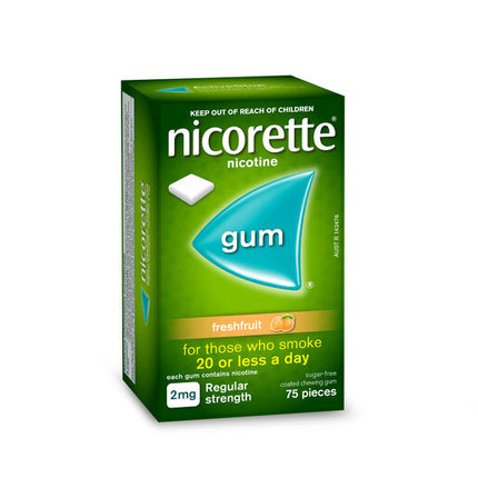 Nicorette Gum Fresh Fruit Regular Strength 2mg 75 Pieces