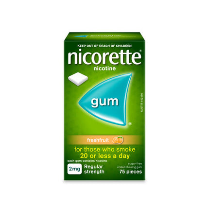 Nicorette Gum Fresh Fruit Regular Strength 2mg 75 Pieces