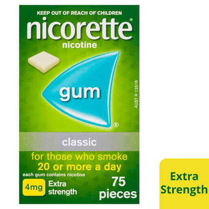 Nicorette Gum Classic Extra Strength 4mg 75 Pieces