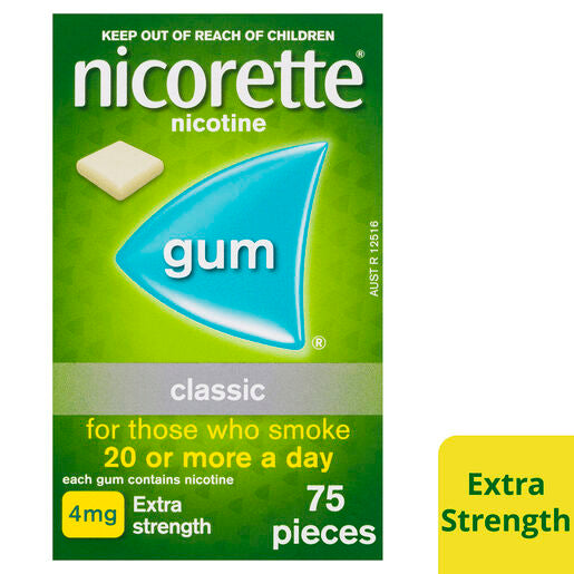 Nicorette Gum Classic Extra Strength 4mg 75 Pieces
