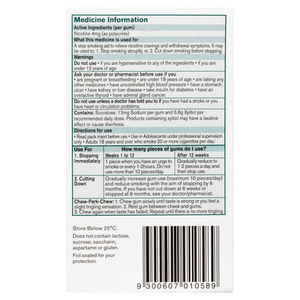 Nicorette Quit Smoking Extra Strength Nicotine Gum Icy Mint 15 Pack