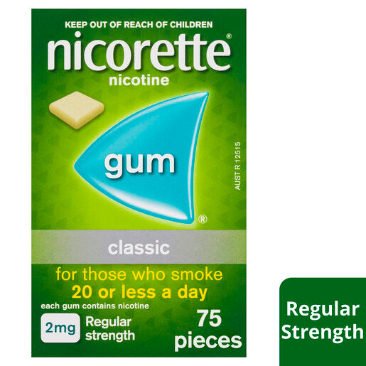 Nicorette Gum Classic Regular Strength 2mg 75 Pieces