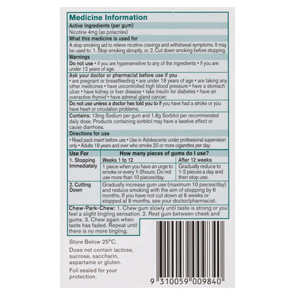 Nicorette Quit Smoking Extra Strength Nicotine Gum Classic 30