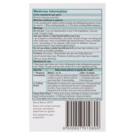 Nicorette Gum Icy Mint Extra Strength 4mg 75 Pieces