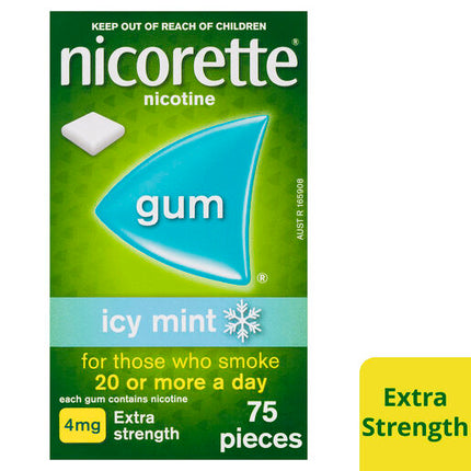 Nicorette Gum Icy Mint Extra Strength 4mg 75 Pieces