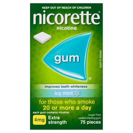 Nicorette Gum Icy Mint Extra Strength 4mg 75 Pieces