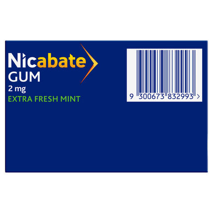 Nicabate Gum Stop Smoking Nicotine 2mg Regular Strength Extra Fresh Mint Coated Chewing Gum 100 Pack