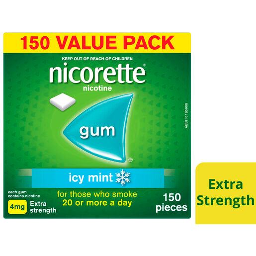 Nicorette Quit Smoking Extra Strength Nicotine Gum Icy Mint 150 Pack