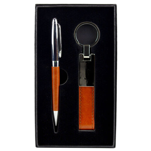 Pen Giftset And Matching Keyring in Gift Case Brown
