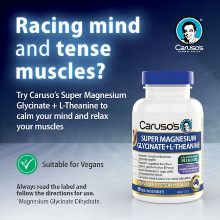 Carusos Super Magnesium Glycinate + L-Theanine Tabs 60