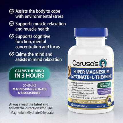 Carusos Super Magnesium Glycinate + L-Theanine Tabs 60
