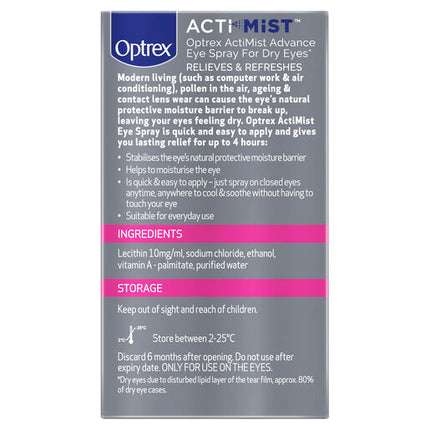 Optrex Advance Actimist Preservative Free Dry Eye Spray 10ml