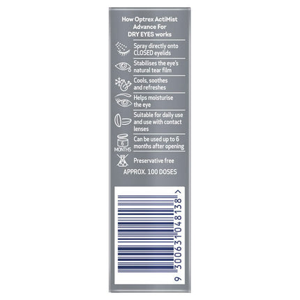 Optrex Advance Actimist Preservative Free Dry Eye Spray 10ml