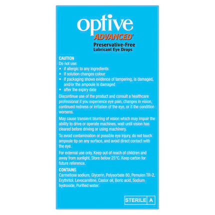 Optive Advanced Lubricant Eye Drops 30 x 0.4mL