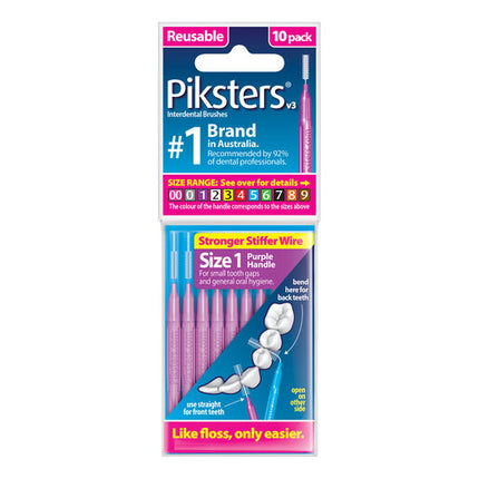 Piksters Interdental Brush Size 1 Purple 10 Pack