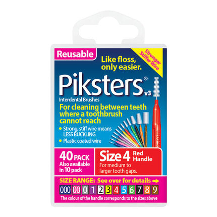 Piksters Interdental Brush Size 4 Red 40 Pack