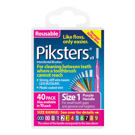 Piksters Interdental Brush Size 1 Purple 40 Pack