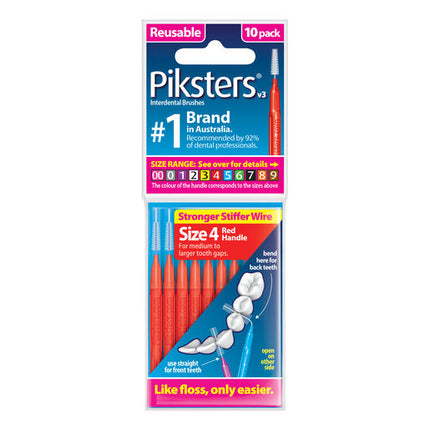 Piksters Interdental Brush Size 4 Red 10 Pack