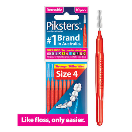 Piksters Interdental Brush Size 4 Red 10 Pack