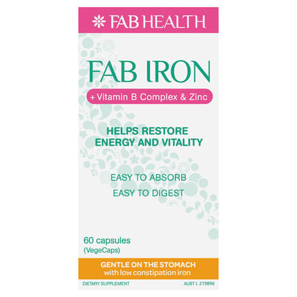 FAB Iron + Vitamin B Complex & Zinc 60 Capsules