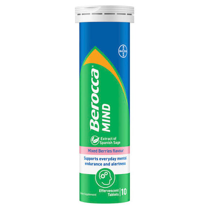 Berocca Mind Mixed Berries Effervescent Tablets, Vitamin B & C, Magnesium, Zinc and Extract of Spanish Sage 20 Pack