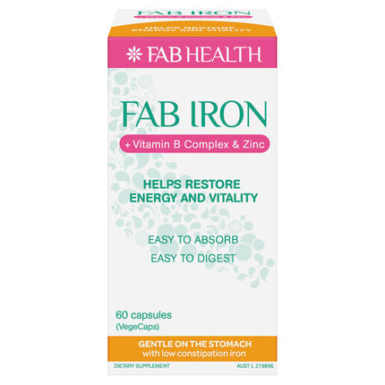 FAB Iron + Vitamin B Complex & Zinc 60 Capsules