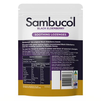 Sambucol Soothing Manuka Honey Lozenges 16 Pack