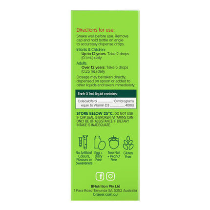 Brauer Baby & Kids Liquid Vitamin D 400IU 10mL
