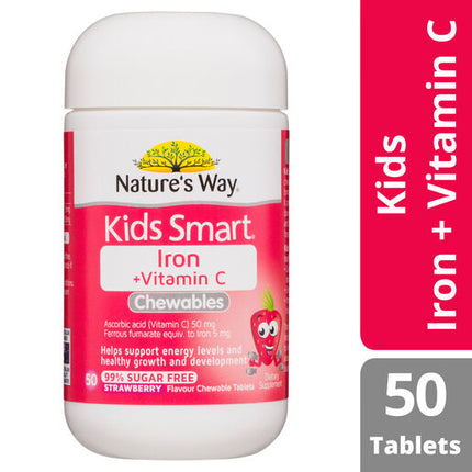 Natures Way Kids Smart Iron + Vitamin C 50 Strawberry Flavoured Chewable Tablets
