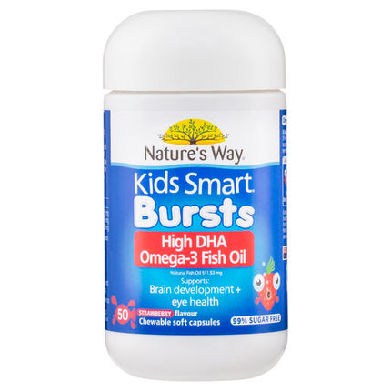 Nature's Way Kids Smart Bursts High DHA Omega 3 Fish Oil 50 Flavoured Chewable Capsules
