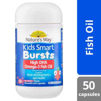 Nature's Way Kids Smart Bursts High DHA Omega 3 Fish Oil 50 Flavoured Chewable Capsules