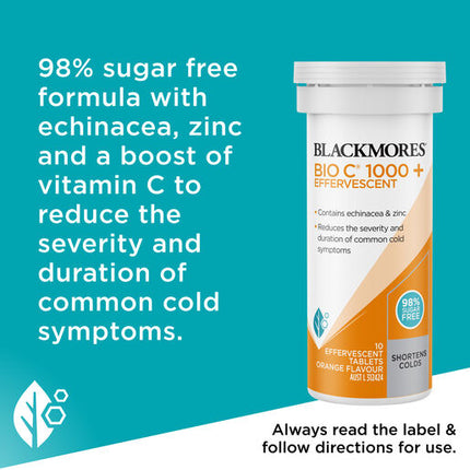 Blackmores Bio C 1000mg Echinacea + Zinc Vitamin C Effervescent 10 Tablets