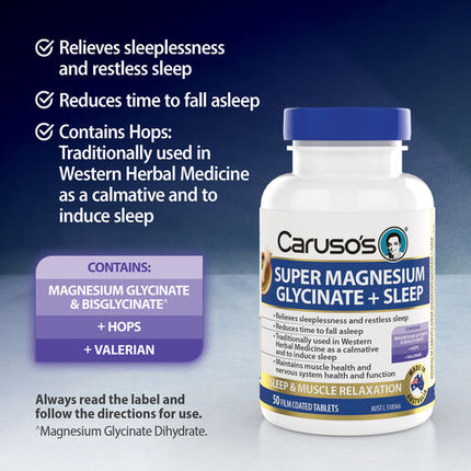 Carusos Super Magnesium Glycinate + Sleep Tabs 50