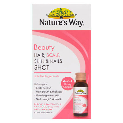 Nature’s Way Beauty Hair, Scalp, Skin & Nails Shots 8x50ml Berry Flavoured Liquid