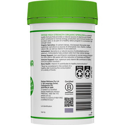 Swisse High Strength Organic Spirulina 200 Tablets