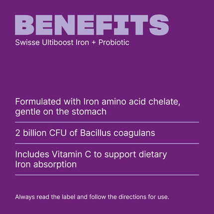 Swisse Ultiboost Iron + Probiotic 30 Tablets