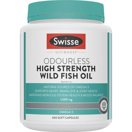 Swisse Ultiboost Odourless High Strength Wild Fish Oil 1500mg 400 Capsules
