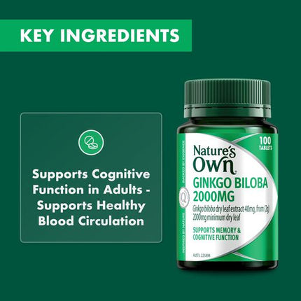 Nature's Own Ginkgo Biloba 2000Mg 100 Tablets