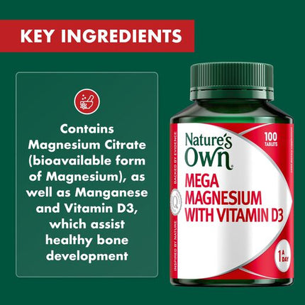 Nature's Own Mega Magnesium With Vitamin D3 100 Tablets