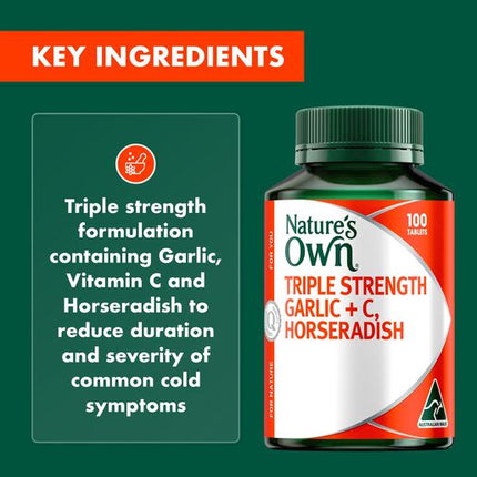 Nature's Own Triple Strength Garlic + C, Horseradish 100 Tablets
