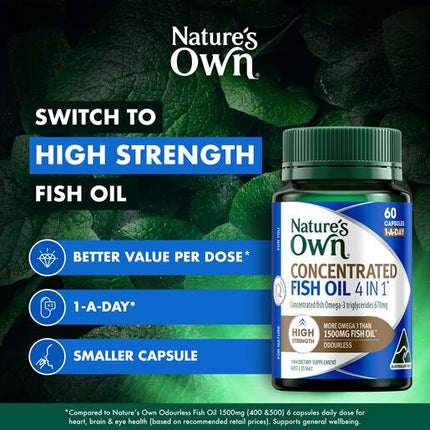 Nature's Own 4 in 1 Concentrated Fish Oil Odourless 60 Capsules