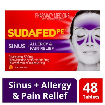 Sudafed PE Sinus + Allergy & Pain Relief 48 Tablets