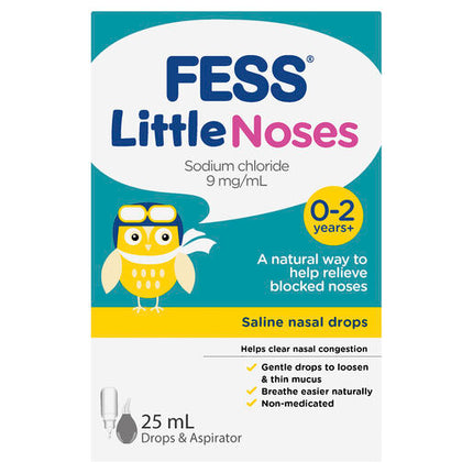 Fess Little Noses 0-2 Years+ Saline Nasal Drops + Aspirator 25mL