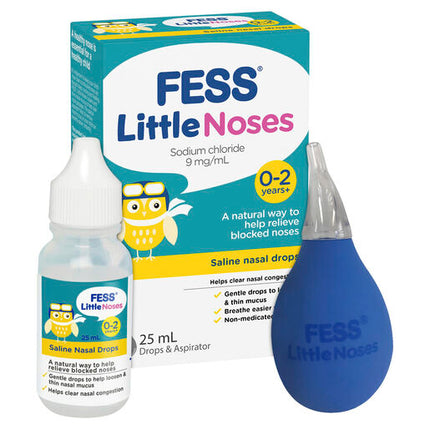 Fess Little Noses 0-2 Years+ Saline Nasal Drops + Aspirator 25mL