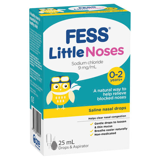 Fess Little Noses 0-2 Years+ Saline Nasal Drops + Aspirator 25mL