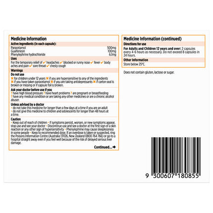 Codral Cold & Flu + Mucus Cough Capsules 48 Pack