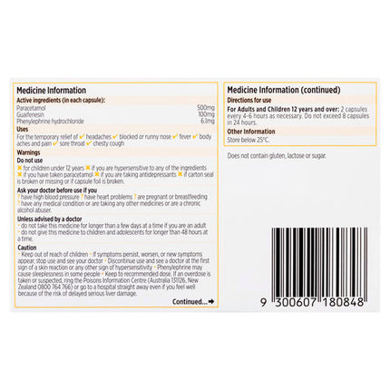 Codral Cold & Flu + Mucus Cough 24 Capsules