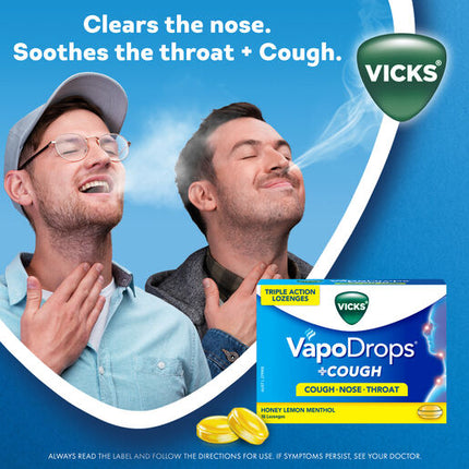 Vicks VapoDrops +Cough Honey Lemon Menthol 16 Lozenges